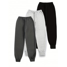 3-Pack Women'S Chicago Letter Print Sweatpants, Elastic Waist Casual Joggers, Polyester Knit, Loose Fit, Pockets, All-Season Sportswear, Adult Sizes