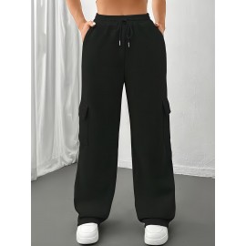 3pcs Women'S Cargo Pants - Solid Color Athletic Joggers with Drawstring Waist, Multiple Pockets, Elastic Cuffs & Hem, All-Season Comfort for Casual & Wear, Jogging Pants, Wear, Functional Pockets, Durable Fabric