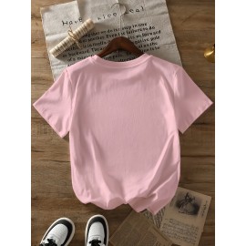 1pc Women'S Plus Size Christmas T-Shirt - Casual Crew Neck Polyester Top with Slight Stretch, Festive Reindeer Bow Print, Knit Fabric Short Sleeve Tee for Summer