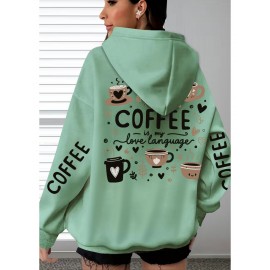 [Women's Oversized Hoodie] Women's Oversized Hoodie with Coffee Lover Graphic Print - Soft Casual Long Sleeve Pullover, Front Pockets, Machine Washable, All-Season Comfort for Casual Attire, Cute Hoodies