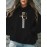 Calvin s Plus Size Oversized Hooded Sweatshirt - Light Grey with Black Letter 'C' & Golden Stripes Print, Cozy Fleece Pullover with Pockets, Women's Autumn Winter Casual Clothing, Autumn Winter Apparel, Comfortable Sweatshirt