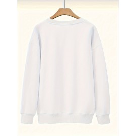 [Polyester Floral Grandma Sweatshirt] Polyester 100% Floral Grandma Graphic Pullover Sweatshirt - Plus Size, Crew Neck, Slight Stretch, Casual Sportswear for Fall/Winter - 260g/m²