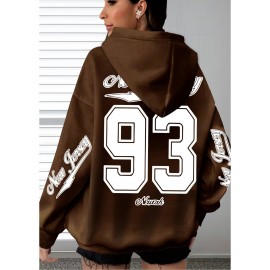 [Plus Size Hoodie] Soft Women's Plus Size Oversized Hoodie with New Jersey 93 Graphic Print | Machine Washable, Comfortable Clothing, Durable Fabric, Streetwear Fashion, Relaxed Fit, Breathable Material, Unisex Style, Black with White Lettering