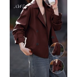 [Elegant Blazer] Elegant Brown Women's Blazer | Structured Non-Stretch Jacket, Machine Washable Chic Outerwear for Everyday & Formal Events, Minimalistic Design, Sophisticated Craftsmanship