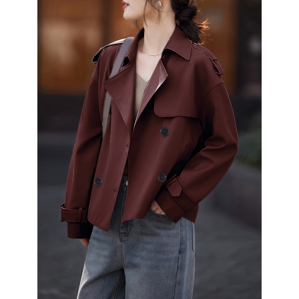 [Elegant Blazer] Elegant Brown Women's Blazer | Structured Non-Stretch Jacket, Machine Washable Chic Outerwear for Everyday & Formal Events, Minimalistic Design, Sophisticated Craftsmanship