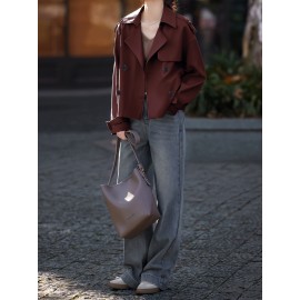 [Elegant Blazer] Elegant Brown Women's Blazer | Structured Non-Stretch Jacket, Machine Washable Chic Outerwear for Everyday & Formal Events, Minimalistic Design, Sophisticated Craftsmanship