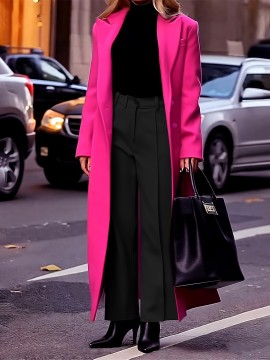 Women'S Elegant Solid Color Mid-Length Trench Coat - Lightweight, Button-Up, Long Sleeve Outerwear for Spring & Fall, Versatile for Casual or Formal Wear, Casual Wear Coat | Buttonup Coat | Lightweight Coat