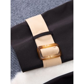 Elegant Beige & Black Color Block Trench Coat with Lapel Collar - Long Sleeve, Mid-Length, Button-Up Outerwear for Women, Perfect for Fall 2025, Stylish Commuter Wear | Chic Lapel Collar | Structured Design