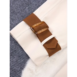 Elegant Beige & Black Color Block Trench Coat with Lapel Collar - Long Sleeve, Mid-Length, Button-Up Outerwear for Women, Perfect for Fall 2025, Stylish Commuter Wear | Chic Lapel Collar | Structured Design