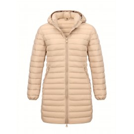[Chic Beige Coat] Elegant Chic Beige Lightweight Nylon Women's Mid-Length Coat | Regular Fit Zipper Front for Commuting & Casual Outings