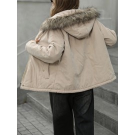 Women'S Winter Warm Hooded Jacket with Pockets - Casual Long Sleeve Coat, Solid Color, Non-Stretch Fabric, Regular Fit for Everyday Comfort, Winter Coats, Cold Weather Apparel, Durable Warmth, Functional Design, Quality Stitching, Cold Climate Wear