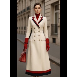New High-End Fashion Versatile Stylish Goddess and Mature Tweed Coat with Color Blocking, French Style Metal Double-Breasted Long Overcoat, Casual Commuter Women's Outerwear