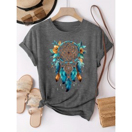 [Dreamcatcher T-Shirt] Bohemian Dreamcatcher Women's T-Shirt | Casual Loose Fit Round Neck Short Sleeve Top, Breathable Machine-Washable Fabric for Summer Vacation & Casual Attire, Multi-Color Options S-XXL