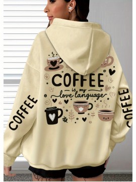 [Women's Oversized Hoodie] Women's Oversized Hoodie with Coffee Lover Graphic Print - Soft Casual Long Sleeve Pullover, Front Pockets, Machine Washable, All-Season Comfort for Casual Attire, Cute Hoodies