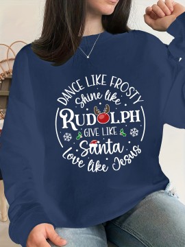 Plus Size Christmas Santa Print Sweatshirt, Casual Long Sleeve Crew Neck Pullover Sweatshirt, Women's Plus Size Clothing