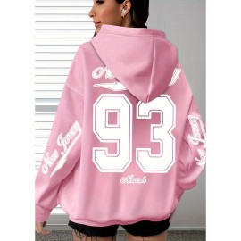 [Plus Size Hoodie] Soft Women's Plus Size Oversized Hoodie with New Jersey 93 Graphic Print | Machine Washable, Comfortable Clothing, Durable Fabric, Streetwear Fashion, Relaxed Fit, Breathable Material, Unisex Style, Black with White Lettering